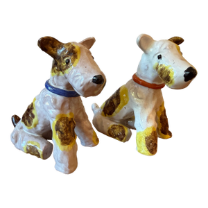 Vintage Pair of H. Mária Ráhmer Ceramic Sculptures of Terrier Dogs