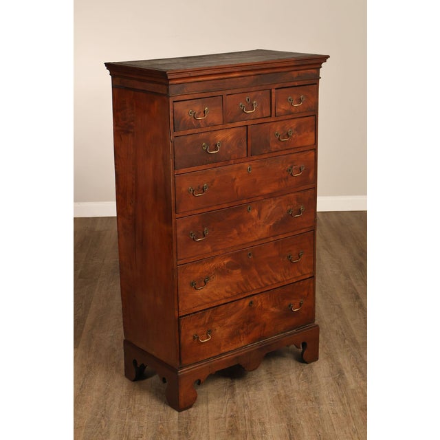 High Quality Antique American Made Solid Walnut Tall Chest Of Drawers, Featuring Ogee Molded Cornice, Graduated Drawer...