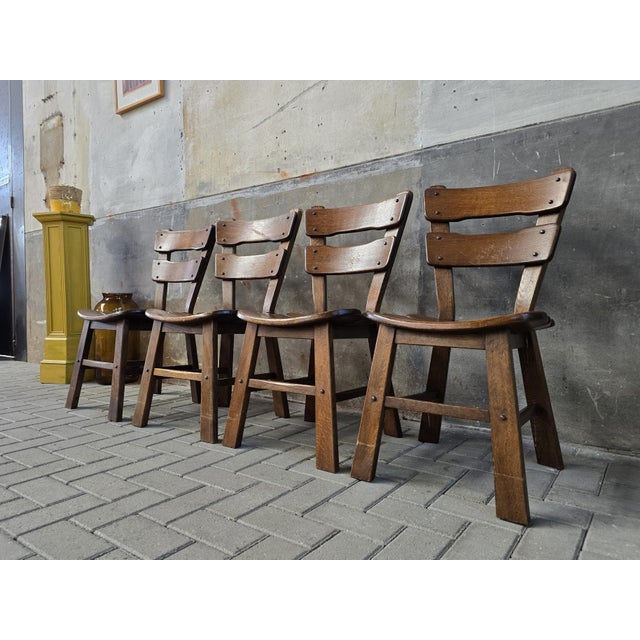 Contemporary Brutalist Oak Dining Chairs, 1970s, Set of 4 For Sale - Image 3 of 18