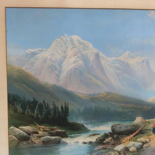 Antique Italian Watercolor Landscape Scene With Ebonized Walnut Frame C1890 For Sale - Image 6 of 13