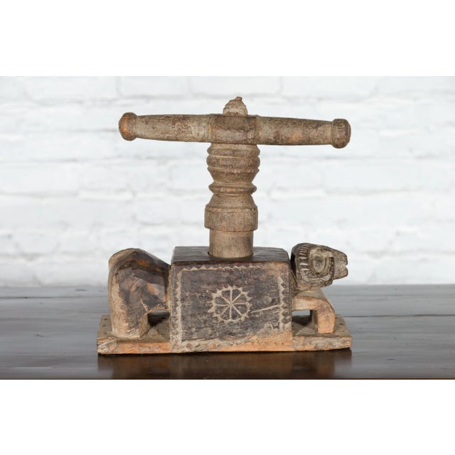 Indian Antique Wooden Hand Noodle Maker with Carved Ram and Vice Press For Sale - Image 12 of 12