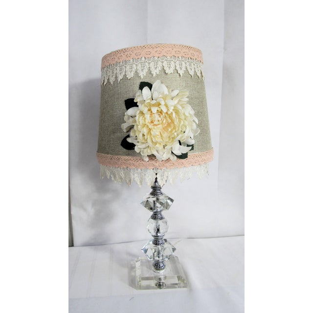Art Deco Vintage Glass Ball Lamp + Shabby Chic Shade For Sale - Image 3 of 15