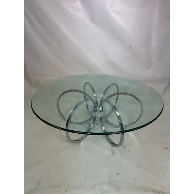 Glass Mid-Century Modern Chrome and Glass Coffee Table Styled After Milo Baughman For Sale - Image 7 of 7