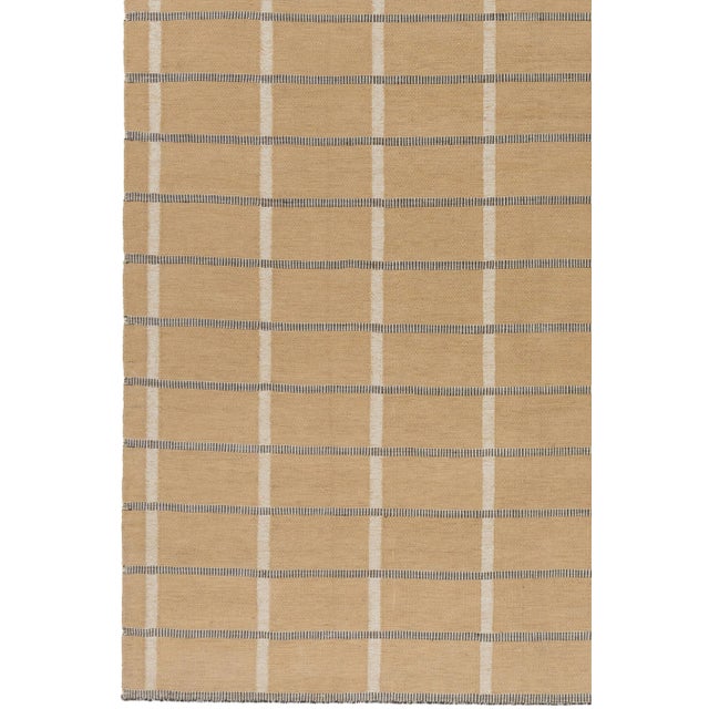 Beige Plaid Indoor Outdoor Polyester Rug, 9' X 12' For Sale - Image 11 of 11