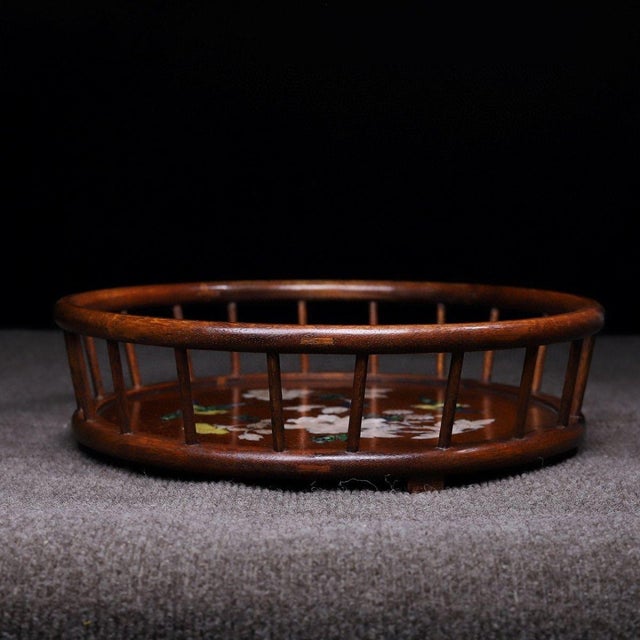 Vintage Chinese Rosewood Tea Tray | Mother-of-Pearl Inlaid Bird & Flower Motif For Sale - Image 9 of 9