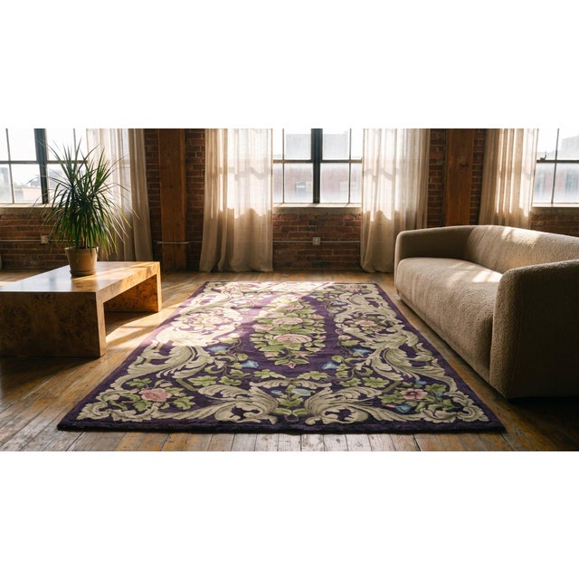 Amazing Purple Ground Color With Nice Foliate Design Antique American Hooked Rug For Sale - Image 13 of 14