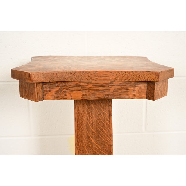 Early 20th Century Stickley Brothers Style Antique Mission Tiger Oak Arts & Crafts Pedestal or Plant Stand, Circa 1910 For Sale - Image 5 of 12