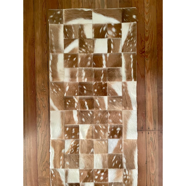 English Extra-Long Patchwork of Axis Deer Hair-on Hide Table Runner For Sale - Image 3 of 12