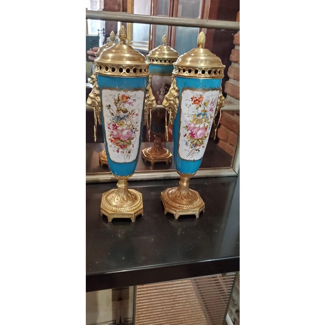 Napoleon III Porcelain Vases from Sevres, Set of 2 For Sale - Image 4 of 12