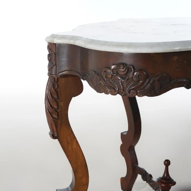 Antique Victorian Rosewood & Marble Turtle Top Parlor Table Circa 1890 For Sale - Image 6 of 9