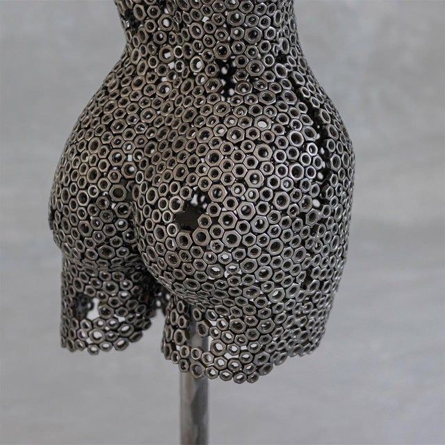 Premium Handcrafted Metal Nut Female Torso Sculpture | 39" | One of a Kind For Sale - Image 6 of 11