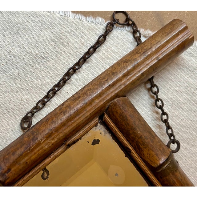 Wood Charming 1930’s Carved Faux Bamboo Beveled Mirror For Sale - Image 7 of 7