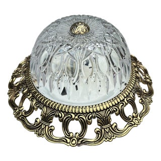 Ceiling Lamp in Brass and Pressed Crystal For Sale