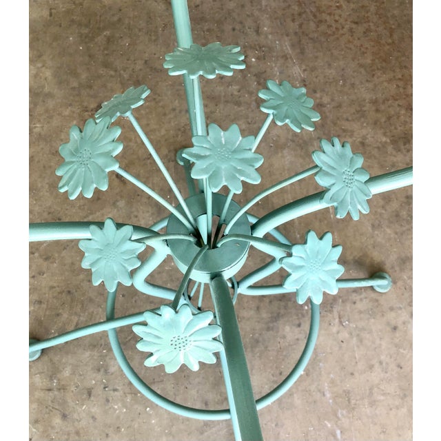 Mid Century Woodard & Sons Wrought Iron Daisy Flower Round Glass Top Patio Table For Sale - Image 10 of 12