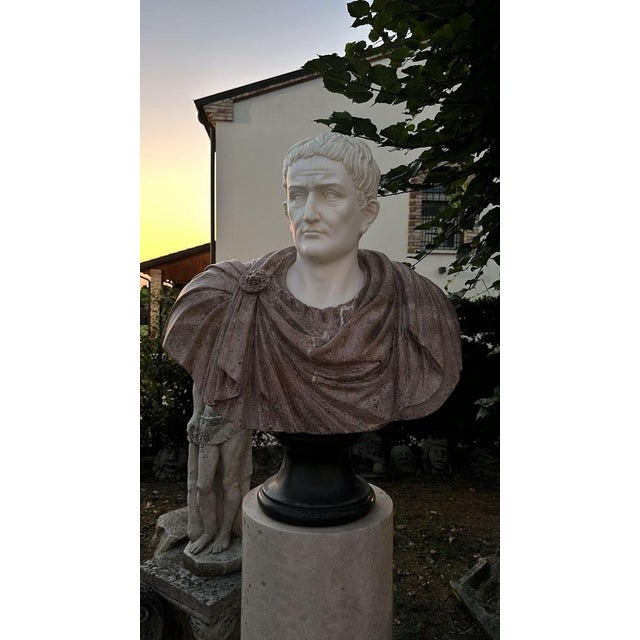 1950s Huge Bust of Roman Emperor, 1950, Marble For Sale - Image 5 of 12