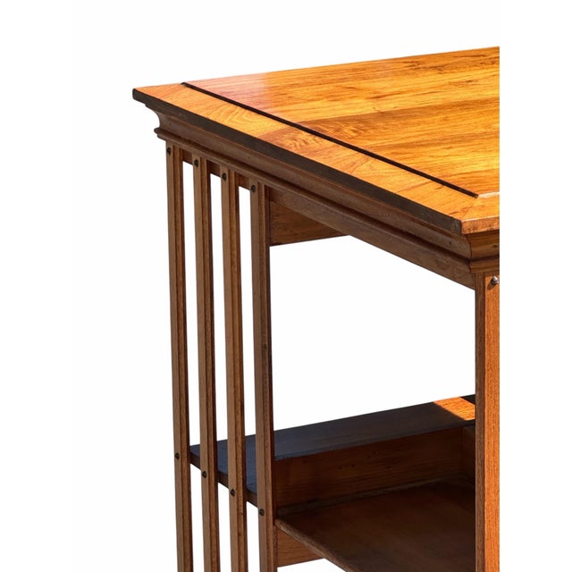 Antique Arts & Crafts Walnut Three Tier Revolving Bookcase Excellent Condition For Sale - Image 11 of 12