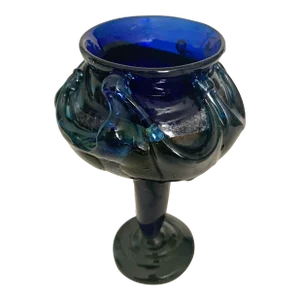 Large Cobalt Blue Footed Art Glass Serving Bowl