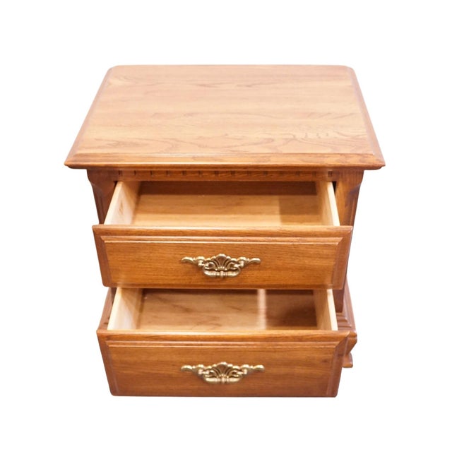 1990s Sumter Cabinet Co. Sterling Oak Collection Country French 25" Two Drawer Nightstand 1805 For Sale - Image 5 of 14