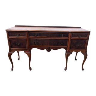 1940s Queen Anne Style Credenza Sideboard Buffet. 2 Cupboards & 4 Drawers For Sale