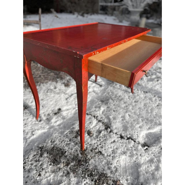 Vintage Chinoiserie Crimson Writing Desk – Hollywood Regency / Postmodern Eclectic For Sale In Chicago - Image 6 of 11