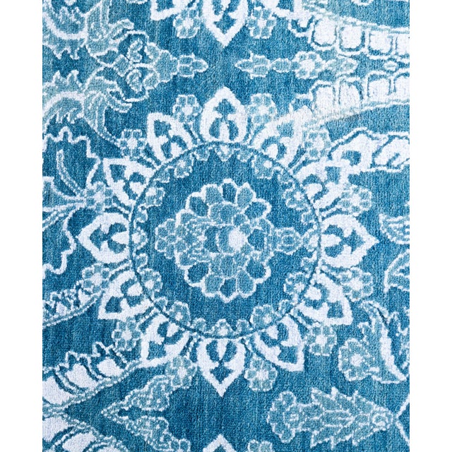 Traditional Ikat, One-of-a-Kind Hand-Knotted Area Rug - Green, 9' 0" x 12' 2" For Sale - Image 3 of 8
