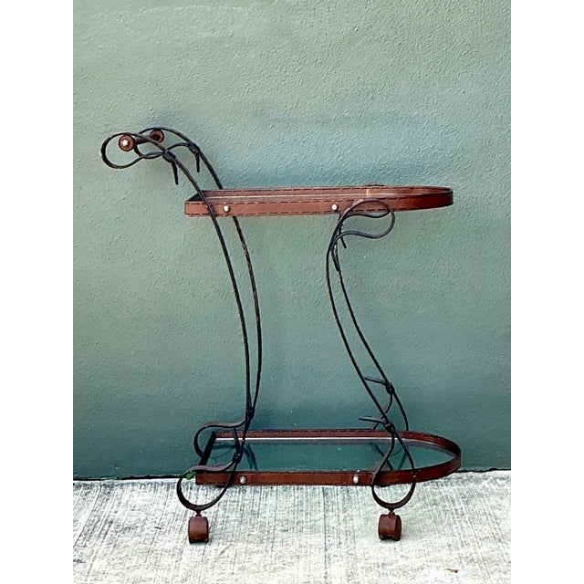 Mid-Century Modern Vintage Glass and Metal Bar Cart For Sale - Image 3 of 12