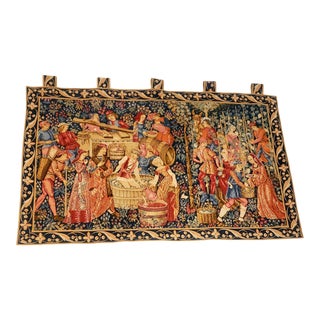 Vintage French Wall Tapestry Vendanges Grape Harvest For Sale
