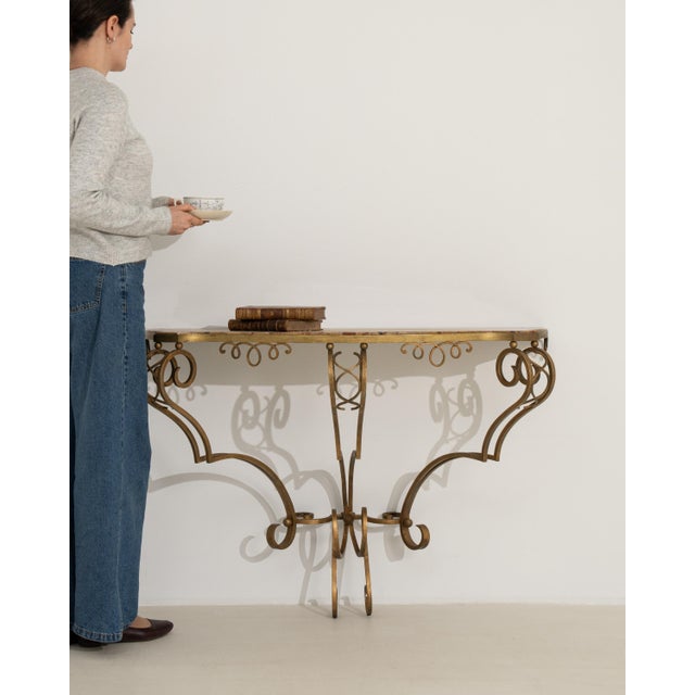 Art Deco Wrought Iron Console Table with Marble Top For Sale - Image 14 of 15