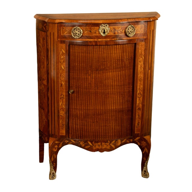 Pair Antique 18thC French Louis XV Inlaid Marquetry Ormolu Tambour Cabinets 1780 For Sale - Image 15 of 18