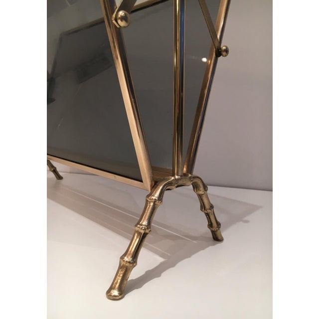 Bronze 1940s Brass and faux bamboo magazine rack with tinted glass panels on each side. French For Sale - Image 8 of 10