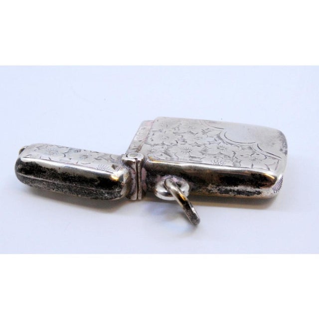 Victorian Silver Matchbox with Plant Motifs Surrounding Monogram Card and Suspension Ring For Sale - Image 6 of 7