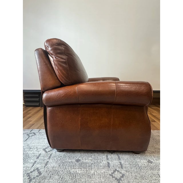 Wood Vintage Traditional Chocolate Brown Leather Club Chair Recliner With Brass Nailhead Trim For Sale - Image 7 of 16