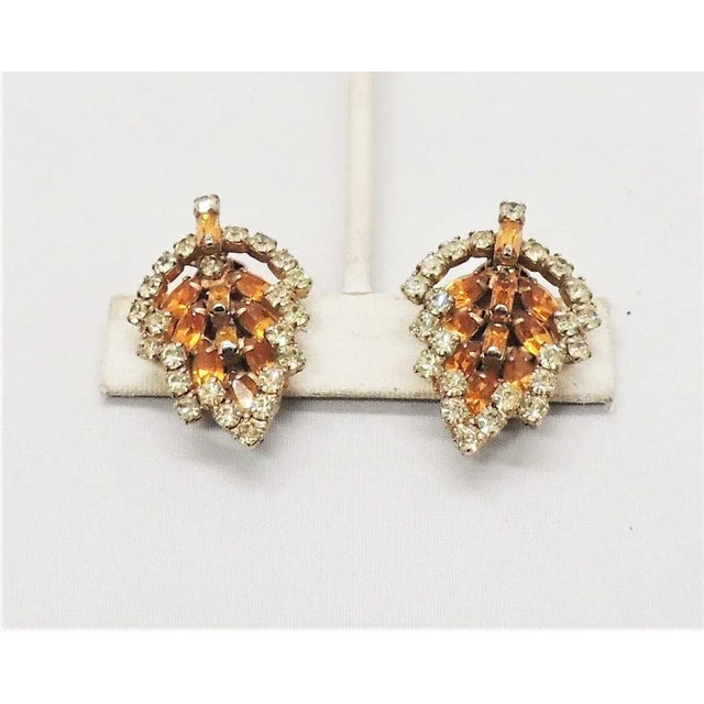 Gold Vintage 1950s Signed Kramer Faux-Citrine Leaf Clip Earrings - 2 Pieces For Sale - Image 8 of 8