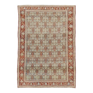 4x5 Antique North Indian Agra Rug - Pale Celadon & Rust Wool With Floral Motifs For Sale