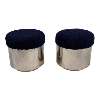 Pair Chrome Drum Stool W/Boucle, 1960 For Sale