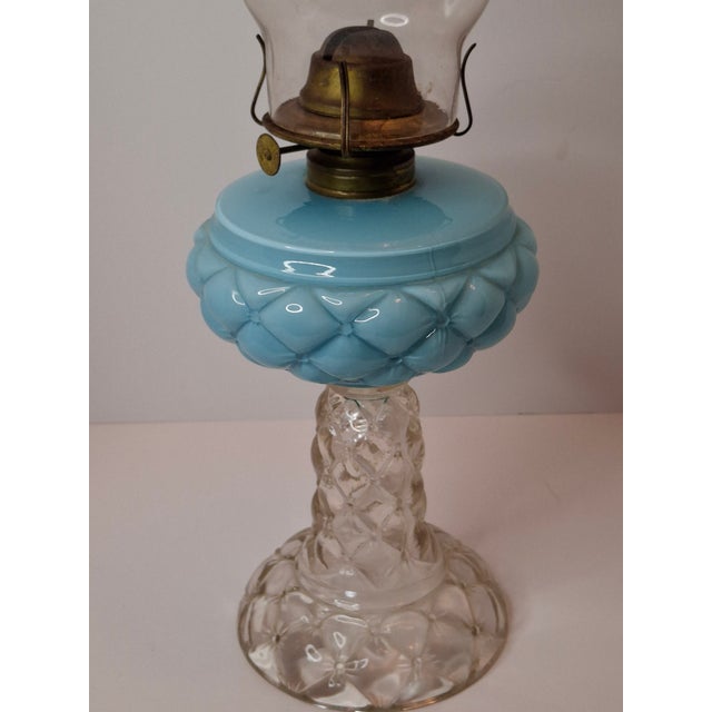 Rare Pair Antique Consolidated Pink & Blue Cased Glass Florette Stand Lamps P&A For Sale - Image 12 of 18