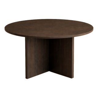Round Smoked Oak Dining Table by Lebanto For Sale