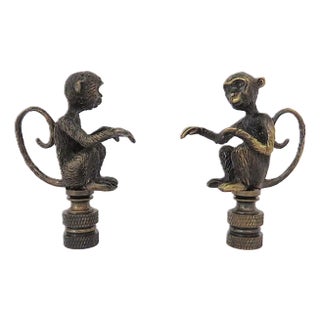 Pair of Monkey Lamp Finials For Sale