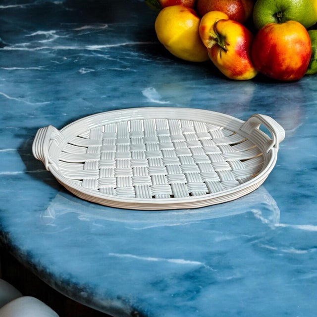 Late 20th Century Ceramic Basketweave Woven Platter Basket Easter For Sale - Image 9 of 11