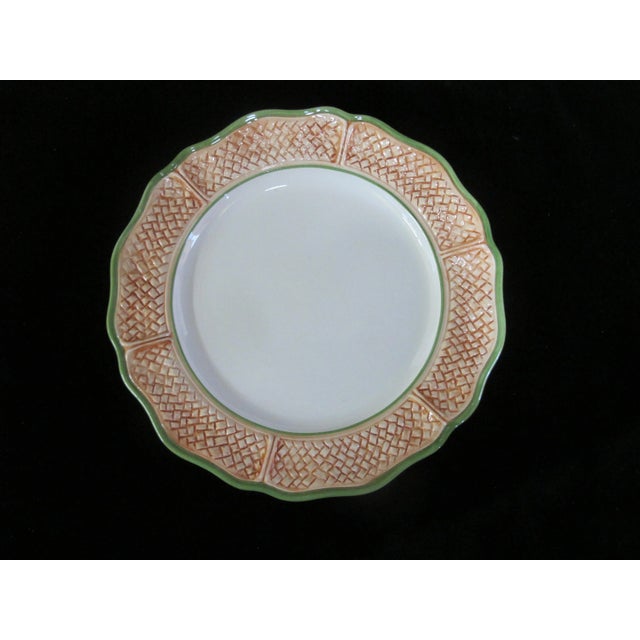Lovely and fun set of Vietri, made in Italy salad plates. In Oasis pattern, showing palm tree scales with outline of green...