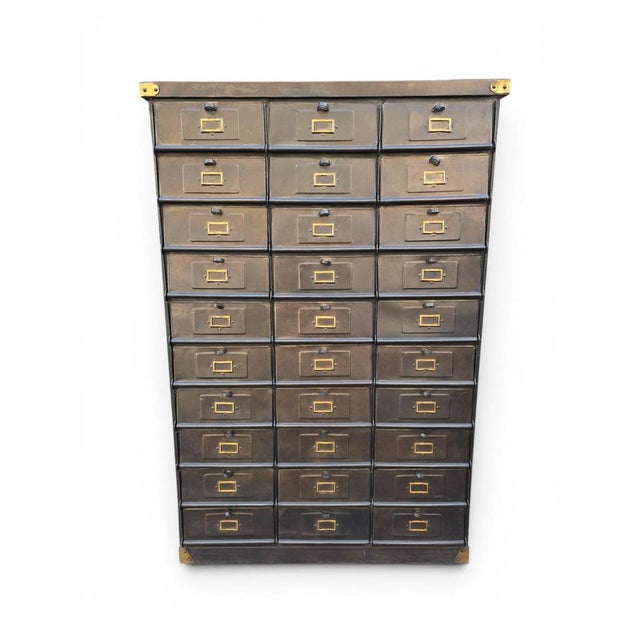 Metal Vintage French Industrial Steel Filing Cabinet by Strafor, 1930 For Sale - Image 7 of 14