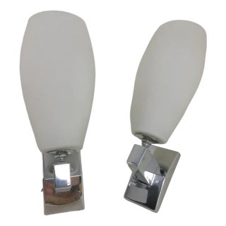 Vintage Itallian Opaline Glass Wall Lamps, 1970s, Set of 2 For Sale