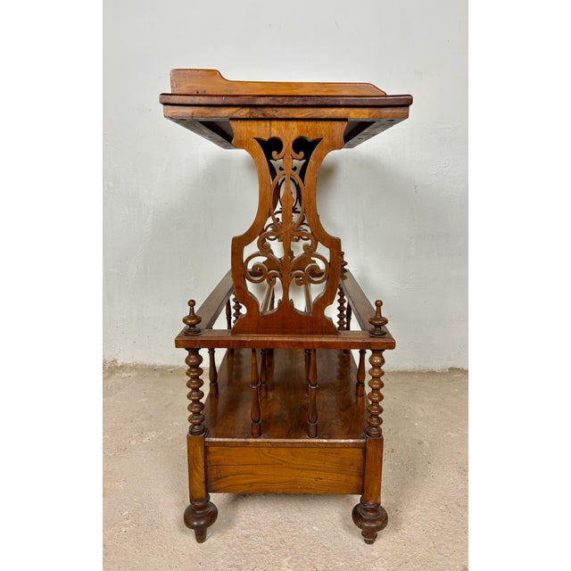 Victorian Walnut Canterbury Magazine Rack with Tray Top, 1930 For Sale - Image 9 of 11