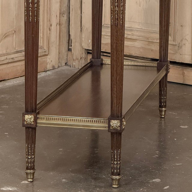 Antique French Louis XVI Mahogany Console Sofa Table With Carrara Marble For Sale - Image 12 of 18
