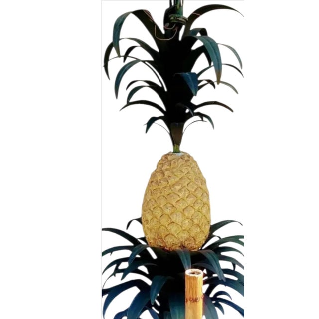 Currey & Company Vintage Currey and Company 6 Arm Tole Pineapple Palm Leaf Regency Style Chandelier For Sale - Image 4 of 5