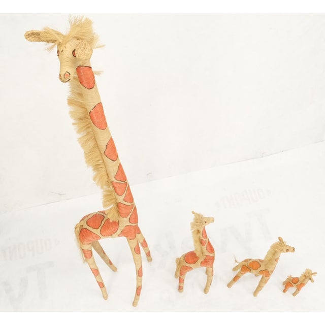 Group of 4 Giraffe Folk Art Rattan Bamboo Straw Hand Painted Animal Sculptures For Sale - Image 6 of 16