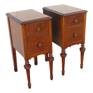 Early 1900s Carved Tall Narrow Nightstands End Side Bedside Tables a Pair 6112 For Sale