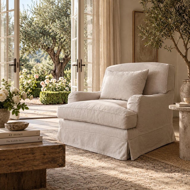 Bruce Chair - Belgian Inspired Roll Slip Covered in 100% Linen For Sale - Image 14 of 15