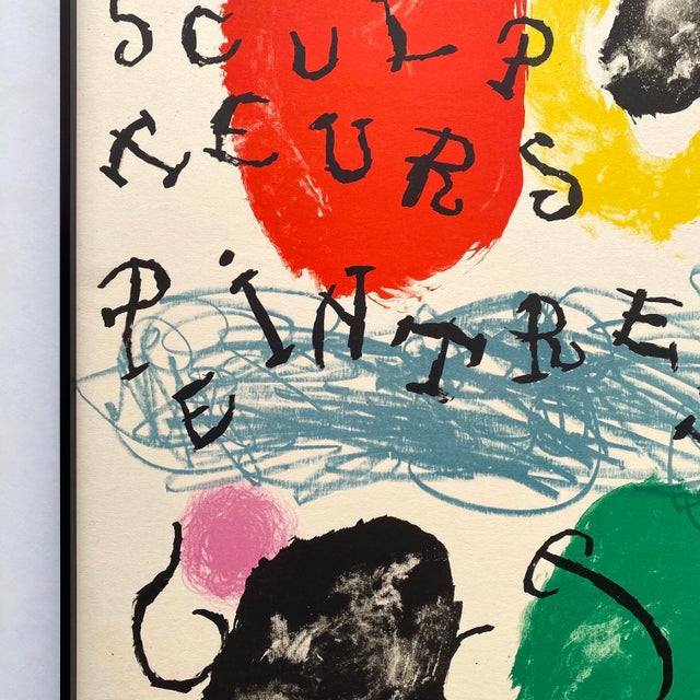 Joan Miro Vintage 1960 Mid Century Modernist Fine Art Lithograph Print " Poetes-Sculpteurs-Peintres " Framed Paris Exhibition Poster For Sale In Kansas City - Image 6 of 18