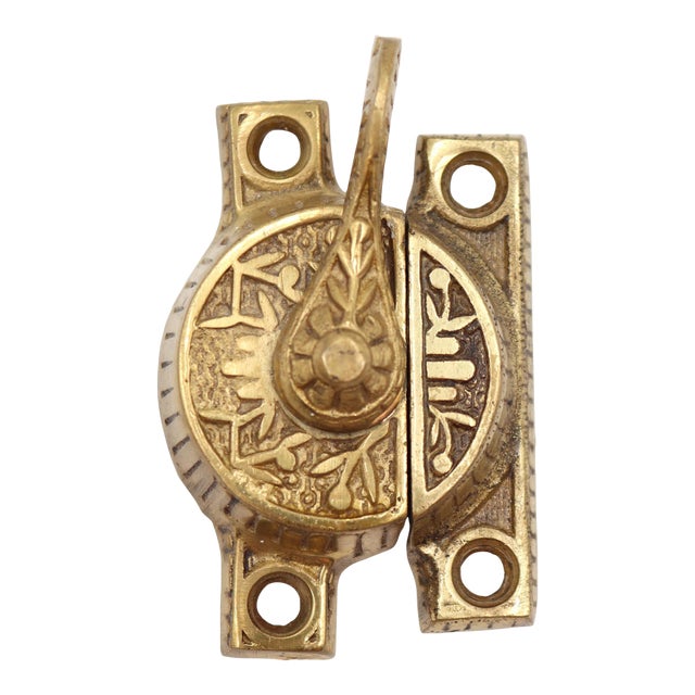 Antique Aesthetic Polished Brass Window Lock For Sale